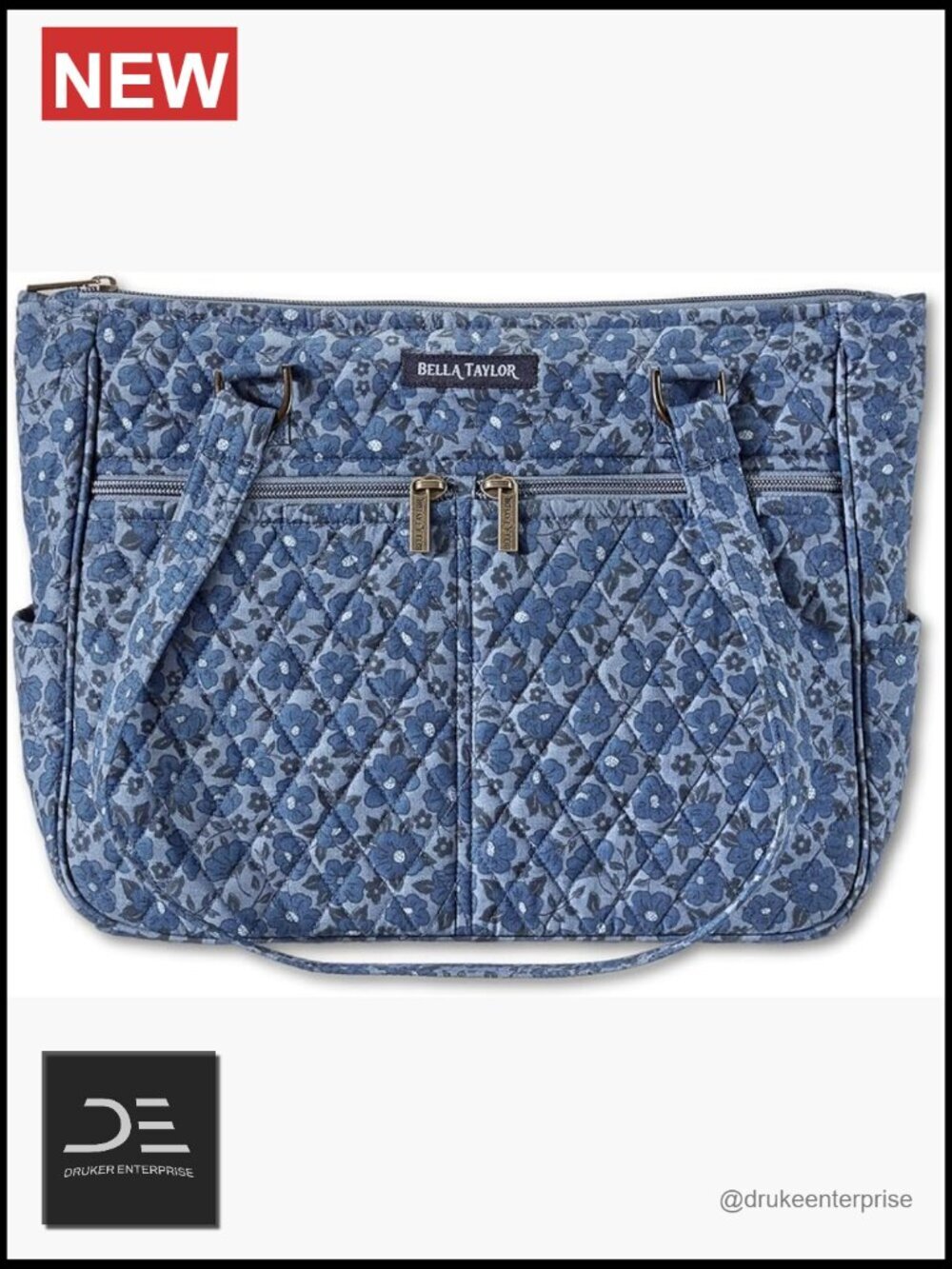Lightweight Quilted Tote Bag with Multiple Pockets Machine Washable Cotton